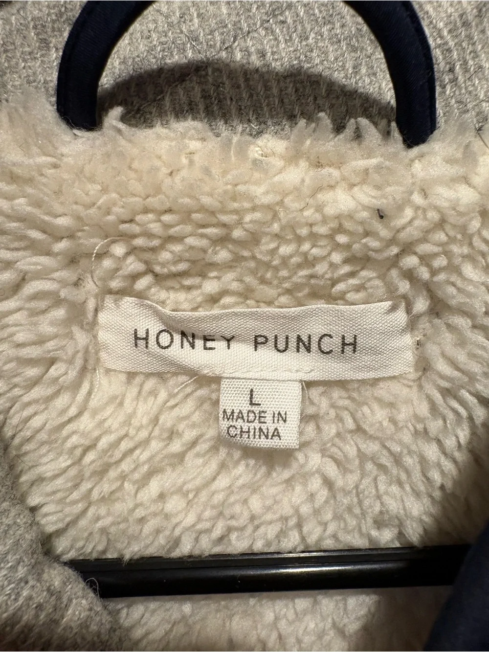 Honey Punch Off White & Navy Wool Blend Sherpa Vest NWOT